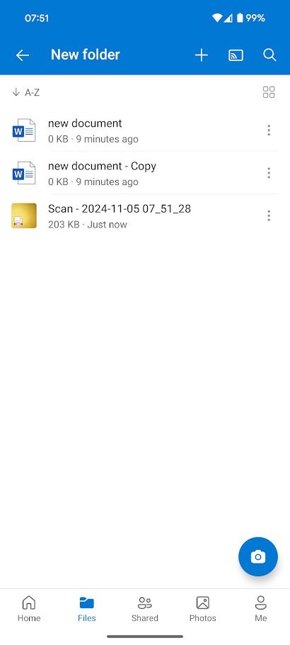 one drive file list in mobile app