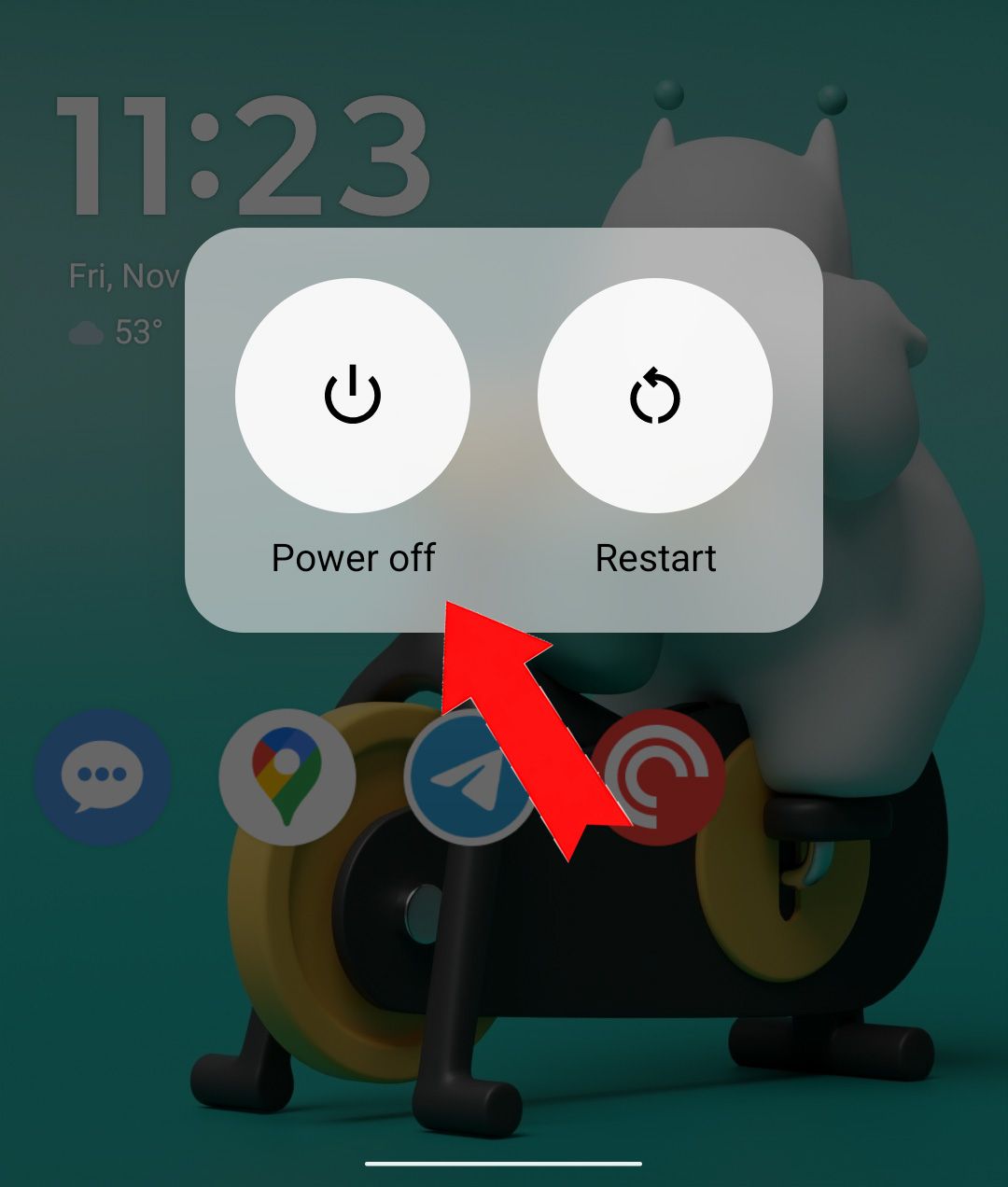 moto razr power off screen on external display with red arrow pointing at power off button