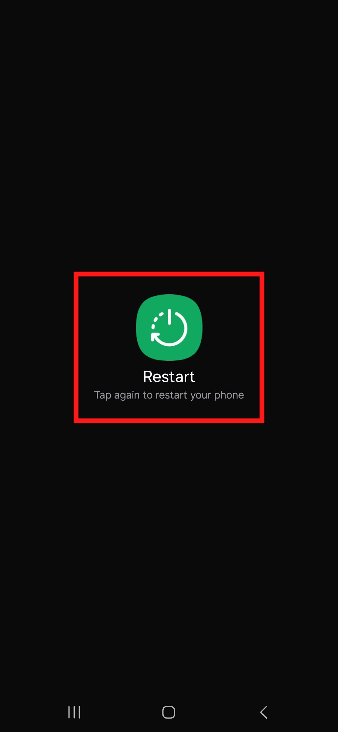 A screenshot of the Samsung Galaxy S22 restart menu with a red box around Restart.