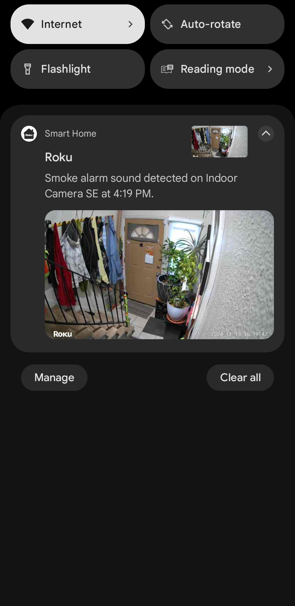 Roku Indoor Camera SE Inform Smoke Warning