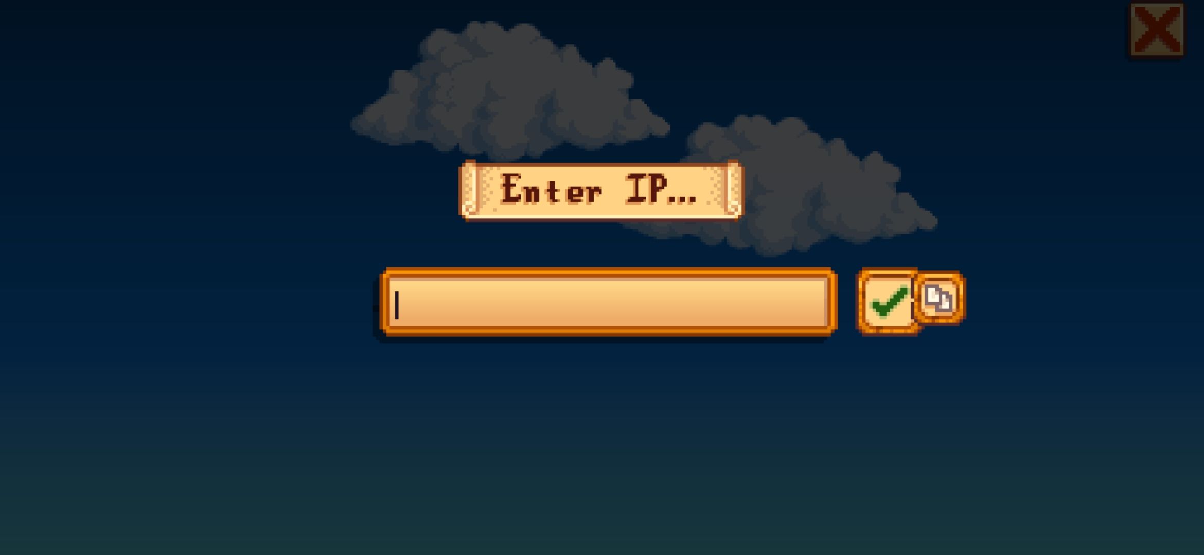 Enter IP to join a LAN game on Stardew Valley mobile app with green check mark next to the text box