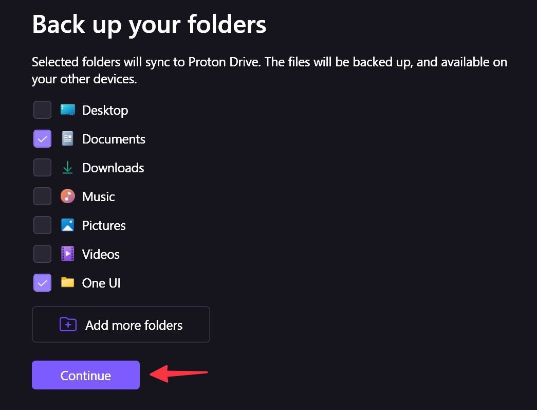 Sync folders to Proton Drive