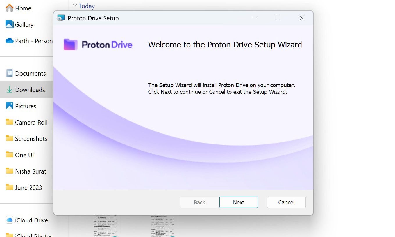 Proton Drive setup wizard