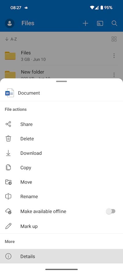 file details window in one drive app for android