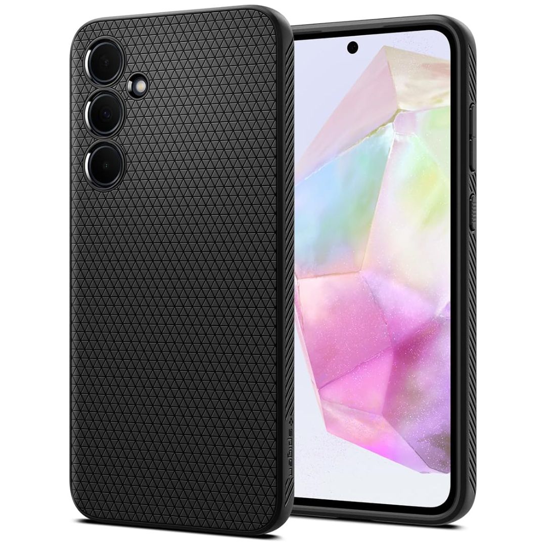 A black case showing the front and rear of a device on a white background