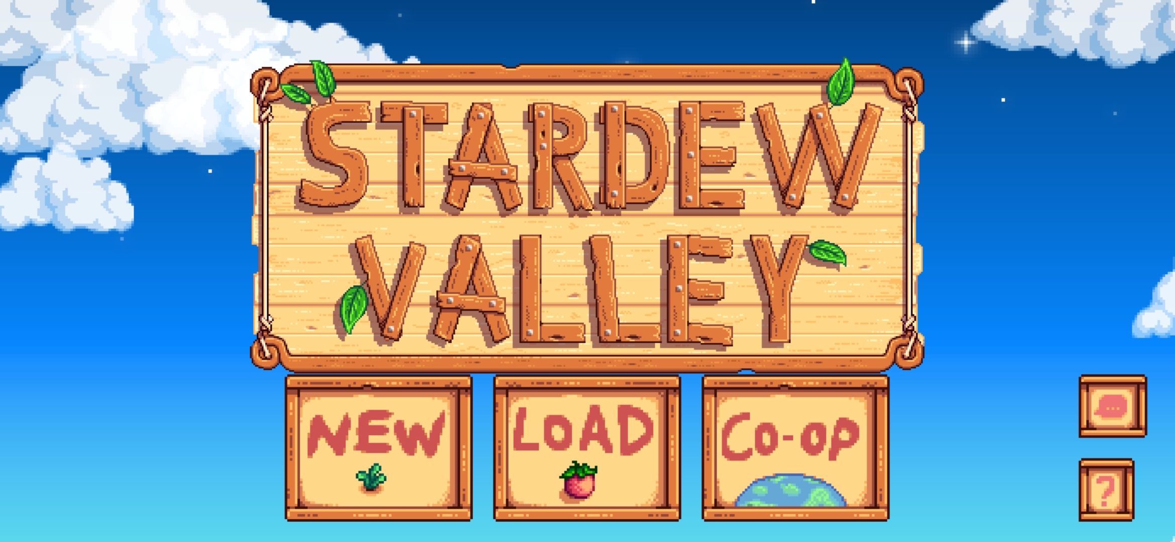 Stardew Valley start menu on mobile app including Co-Op