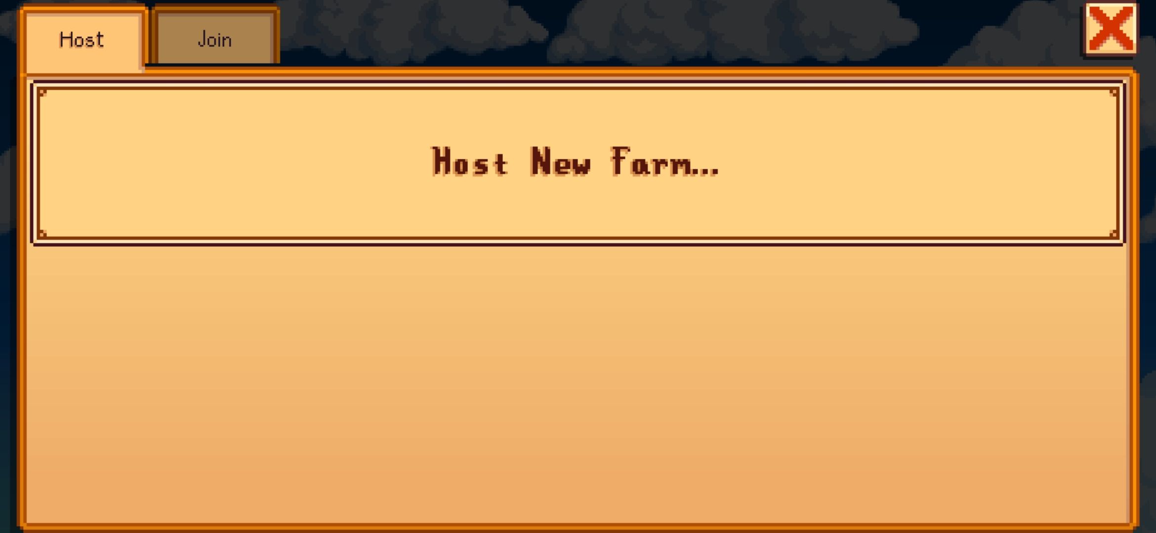 Stardew Valley's Host New Farm option in Host tab