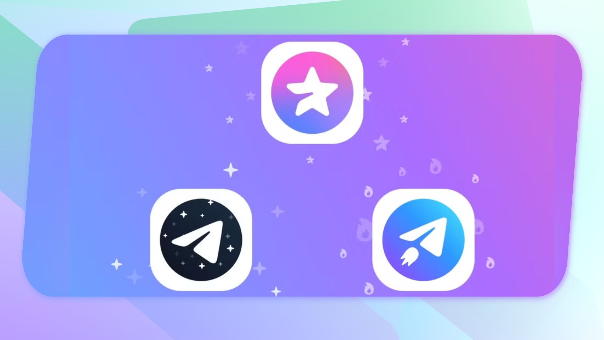 A smattering of Telegram icons against a bluish-purple background.