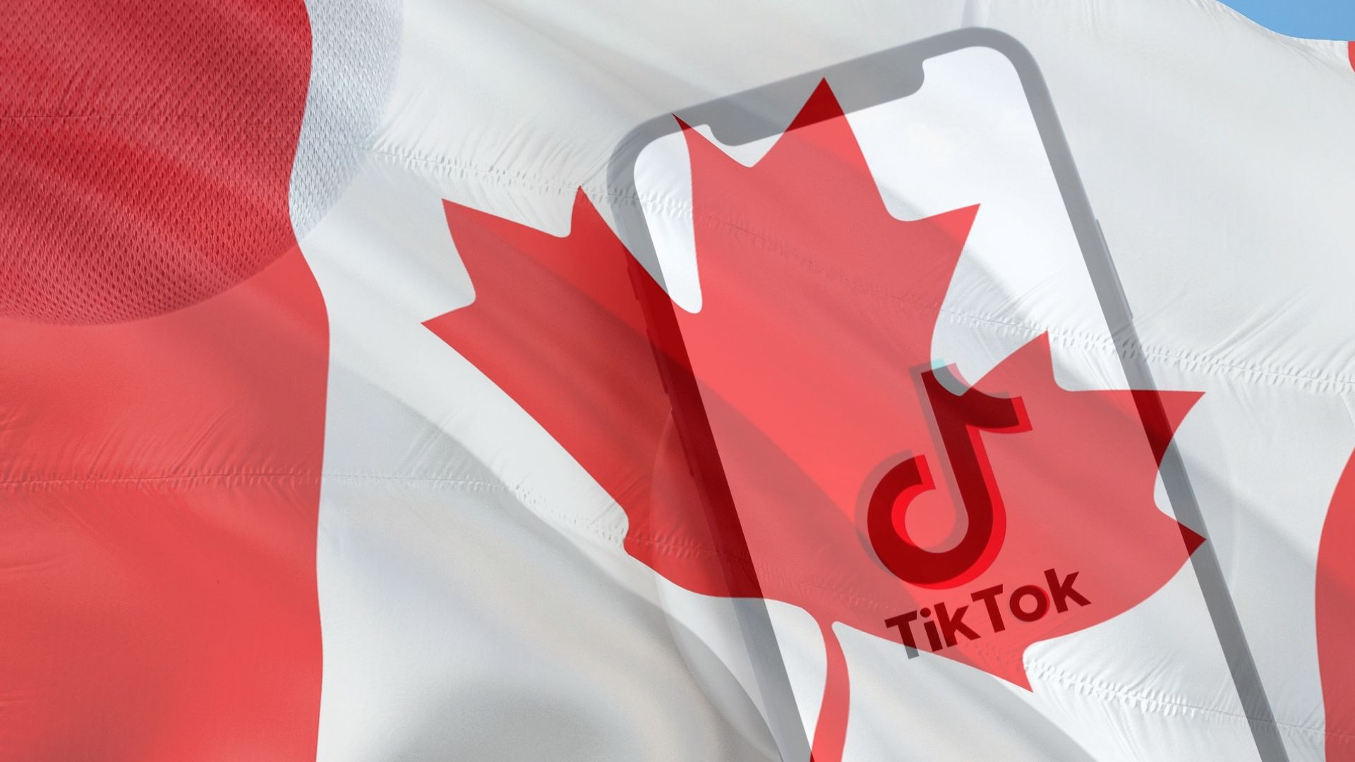 A Canadian flag with the TikTok logo fading into the background.