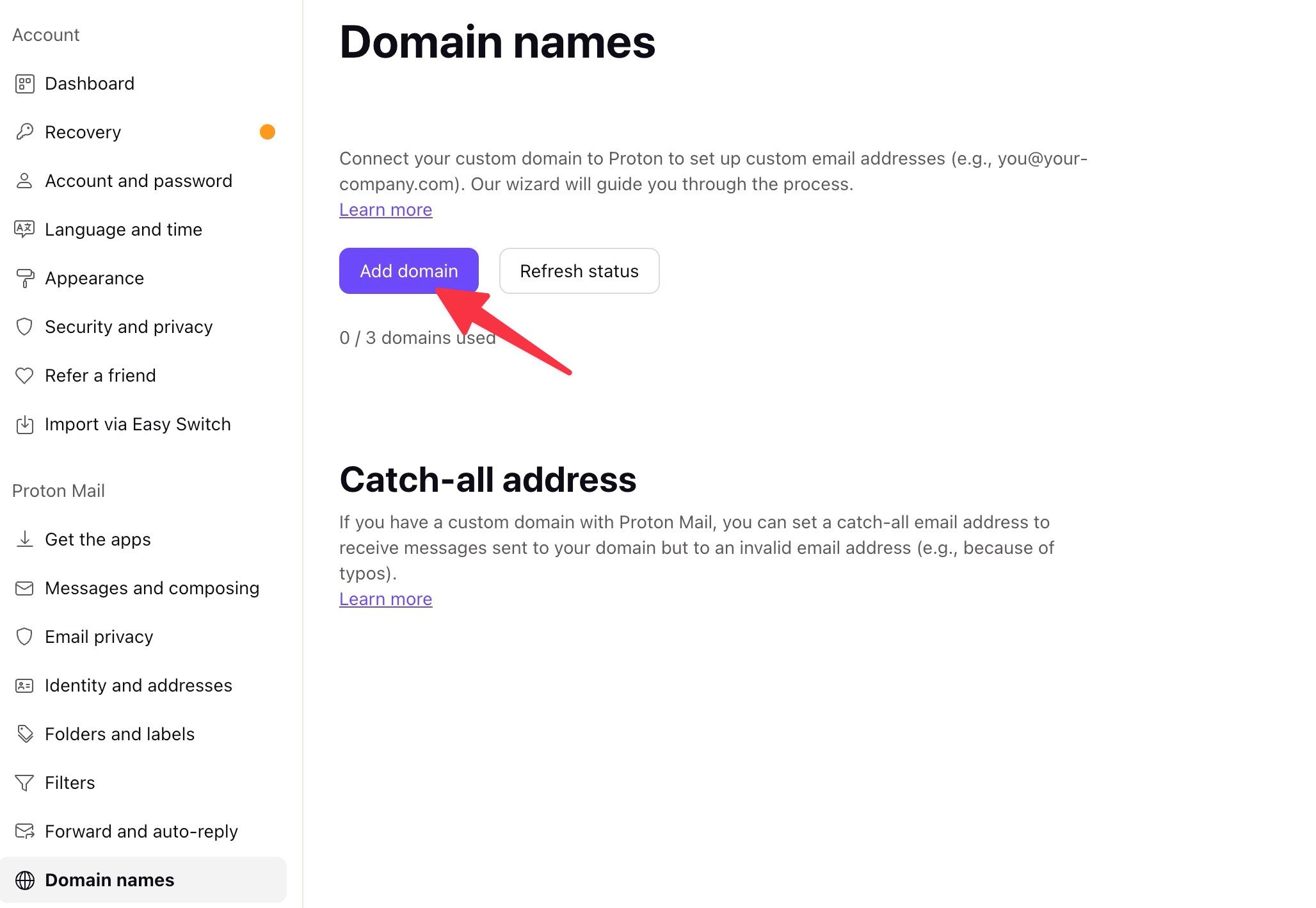 add a domain to Proton Mail