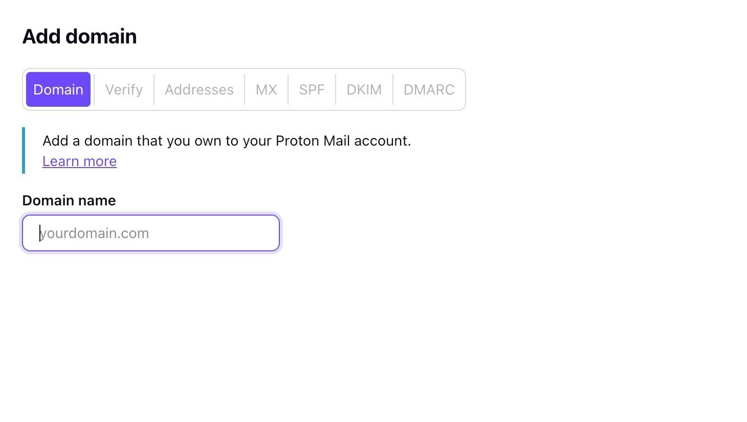 setup process a custom domain for Proton Mail