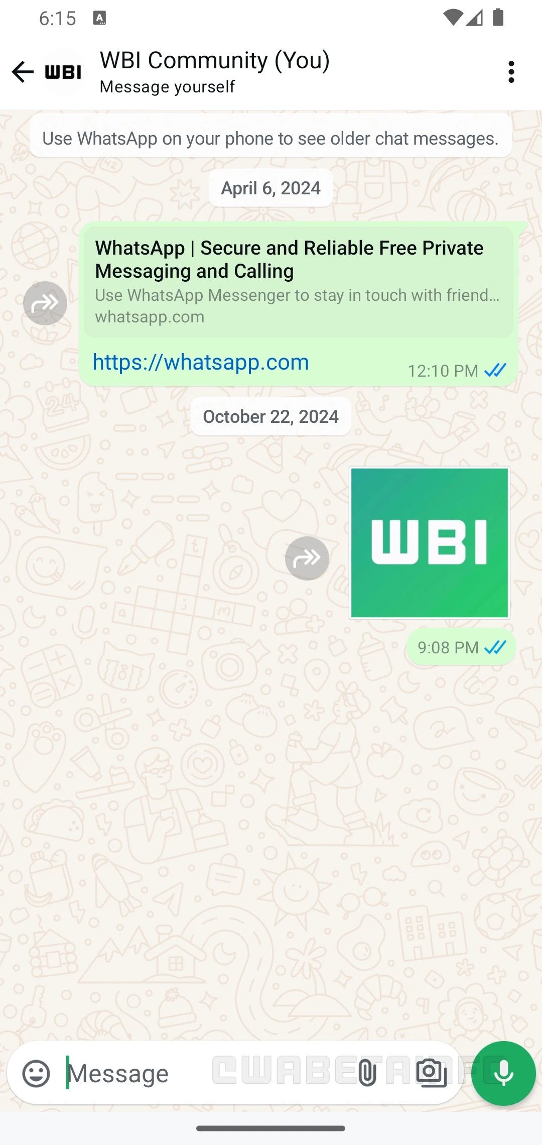 Hộp văn bản biểu tượng thư viện Android WhatsApp Beta