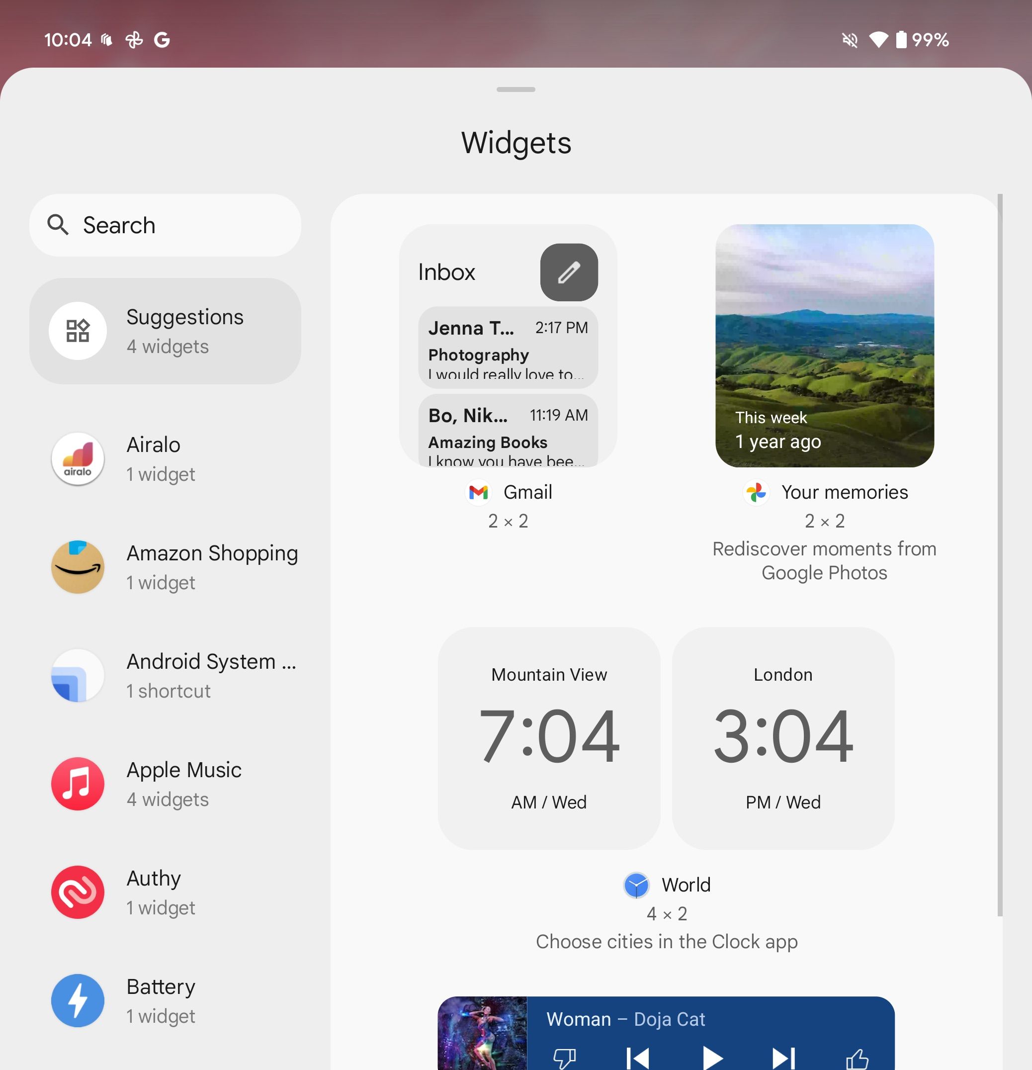 tìm kiếm widget trên Pixel 9 Pro Fold