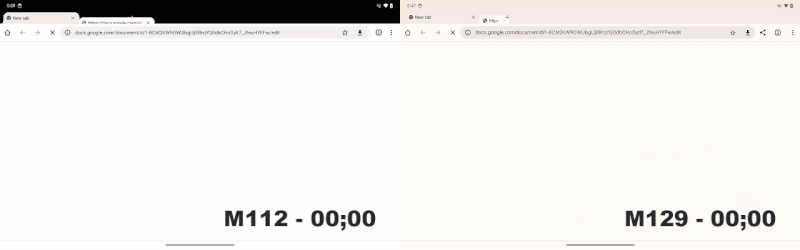 Performance of Chrome M112 compared to Chrome M129.