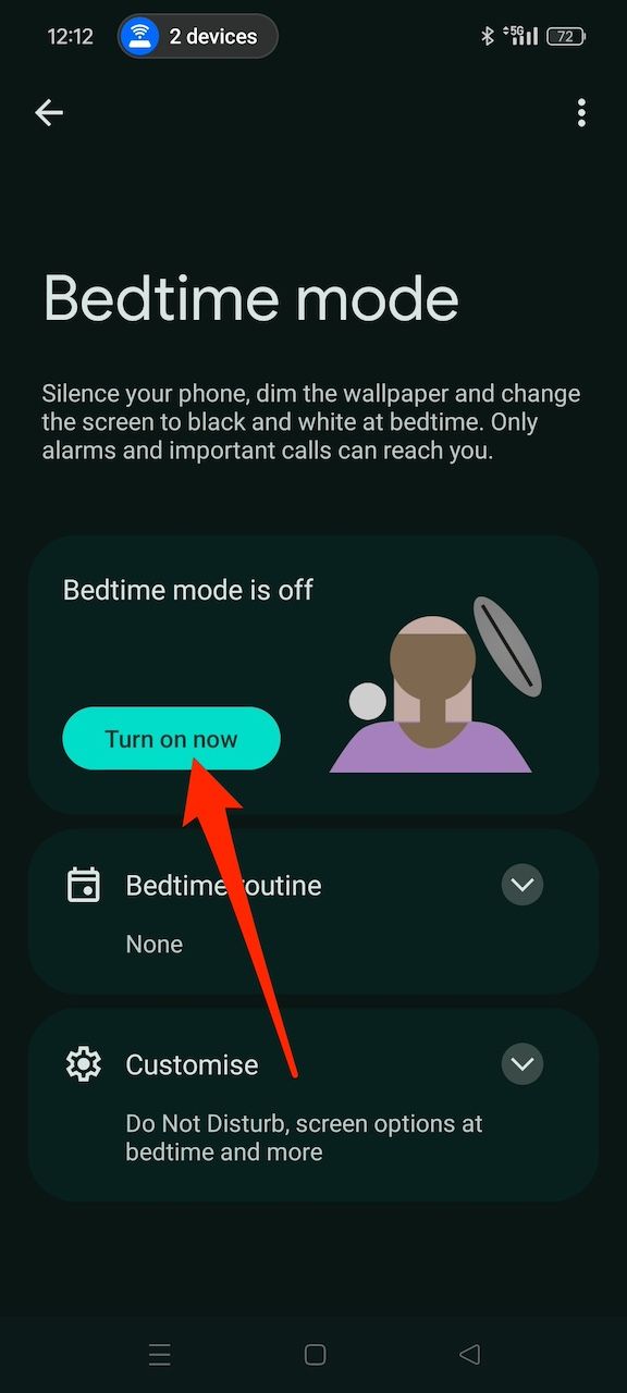 Enabling Bedtime mode on Android