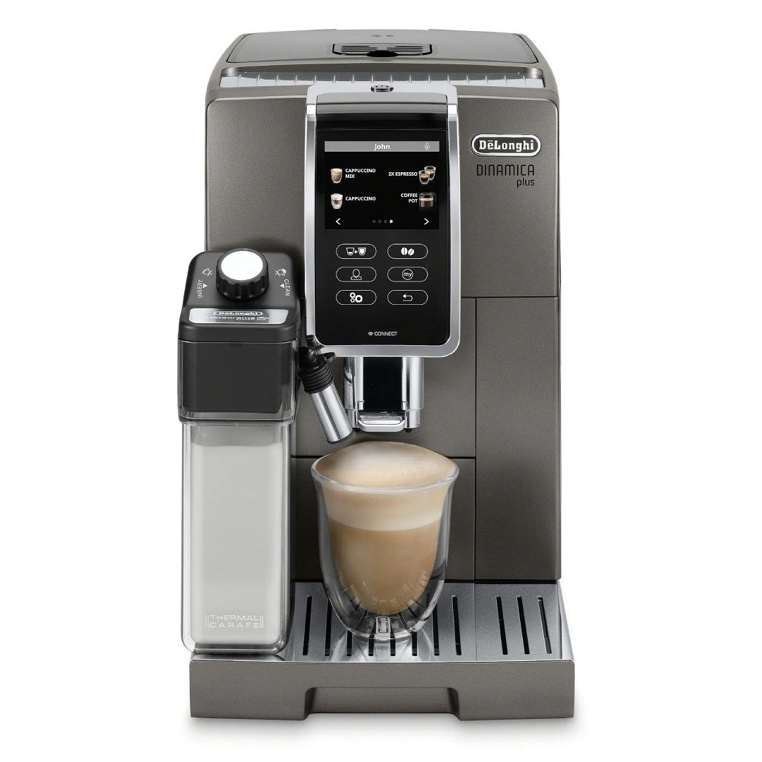 A render of the De'Longhi Dinamica Plus Connected smart coffee machine