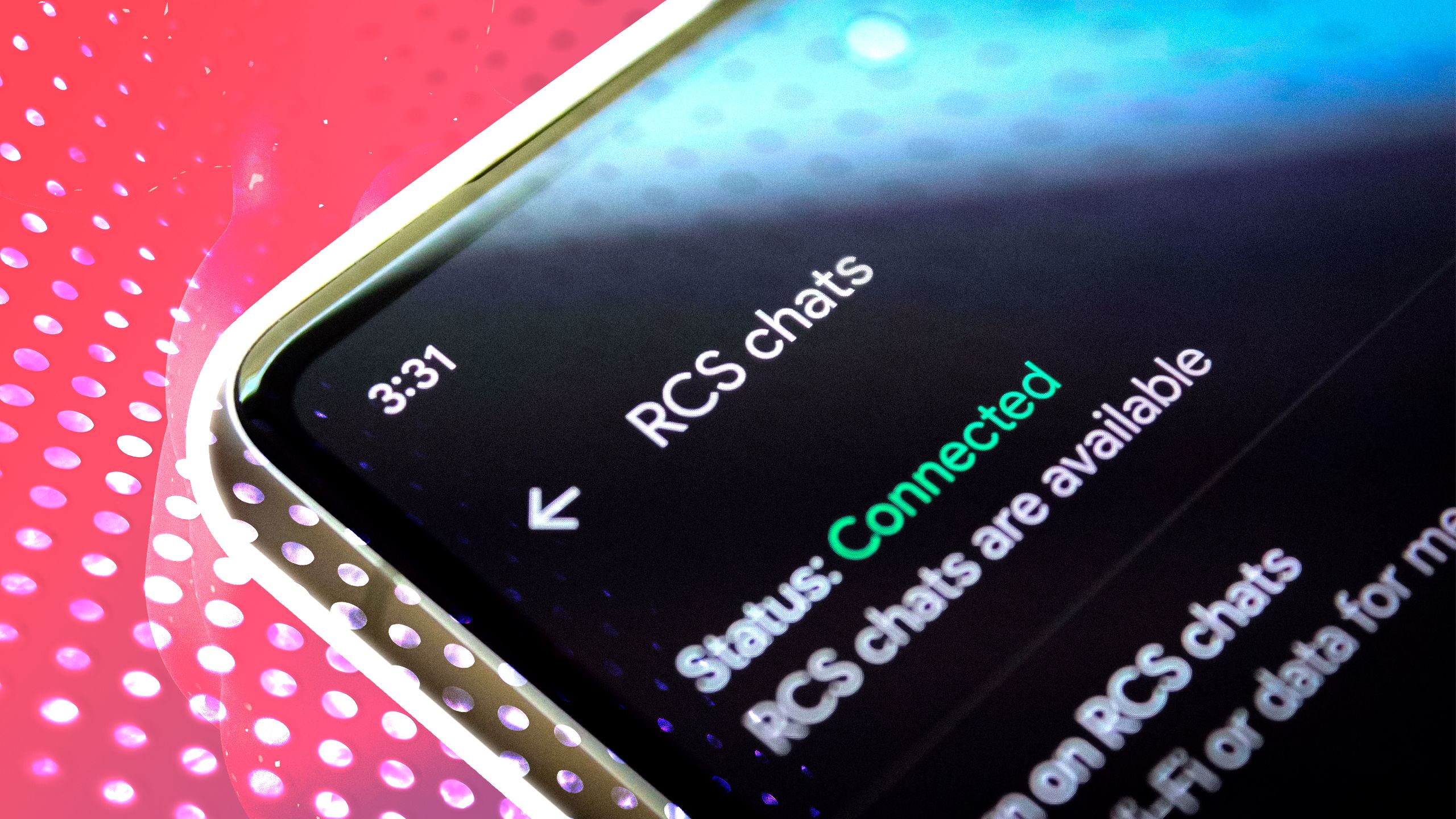 A smartphone showing the status of RCS chats