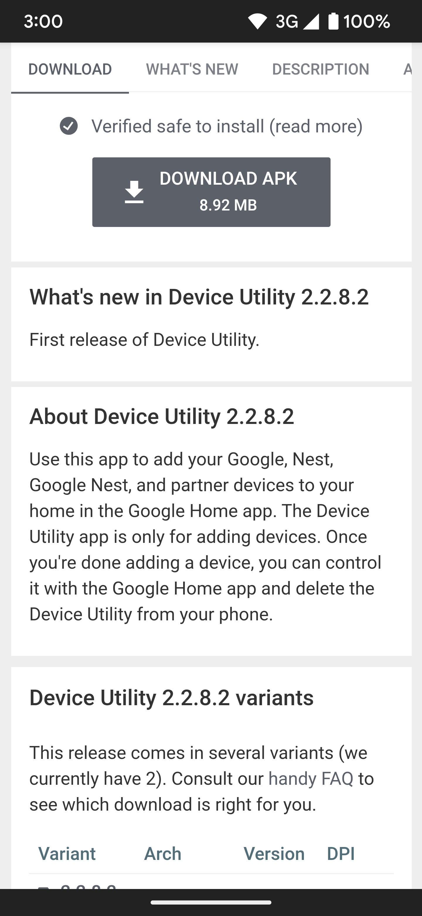 Showing the "Download APK" button for the "Device Utility" app.