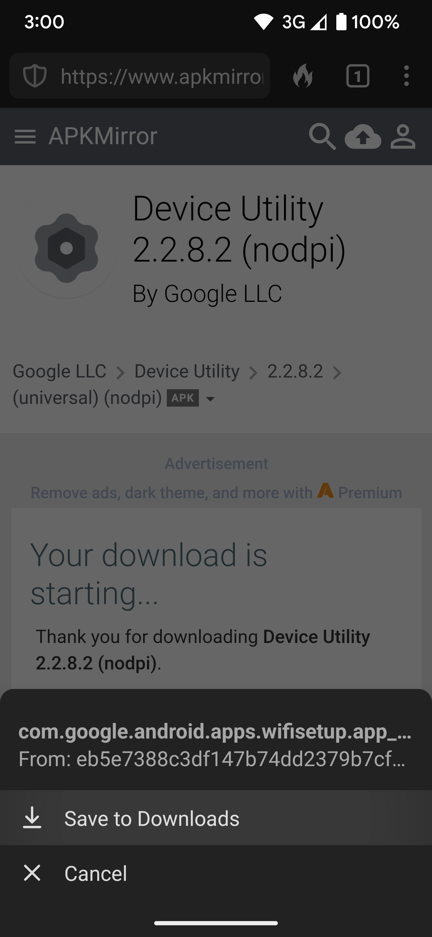 Showing the "Save to Downloads" option when downloading the Device Utility app.