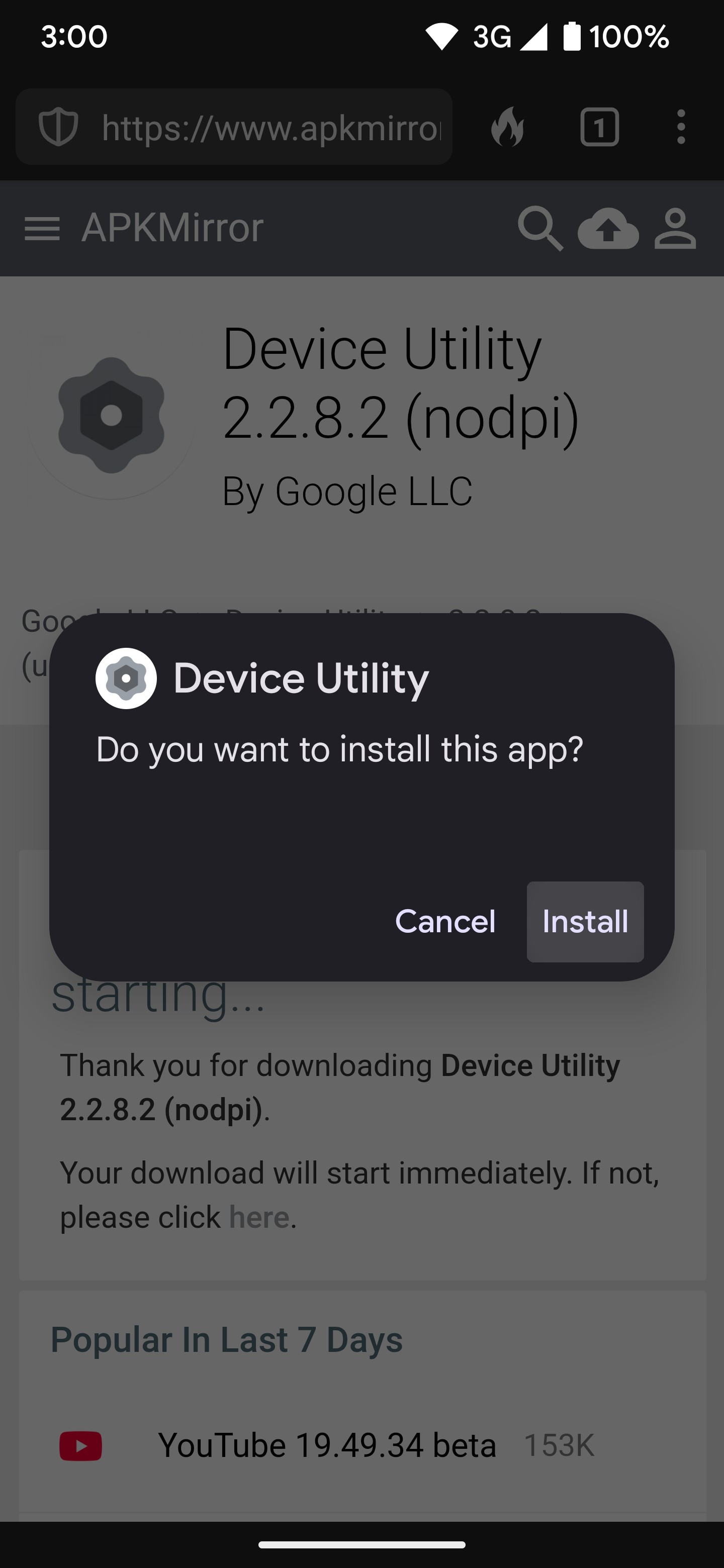 With the proper permissions granted, pressing "Install" will now sideload the Device Utility app.