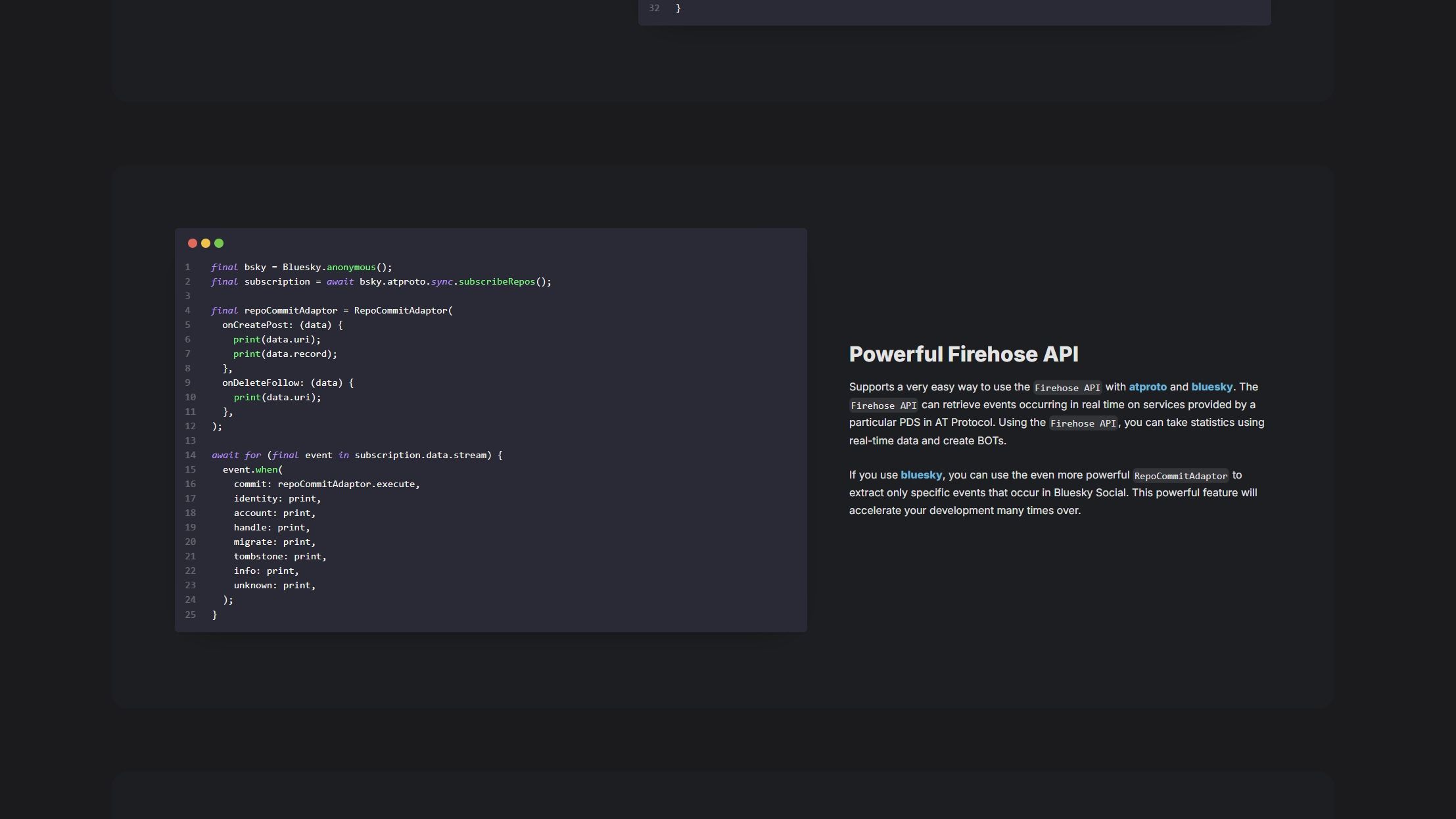 A screenshot of the introduction to the Firehose API