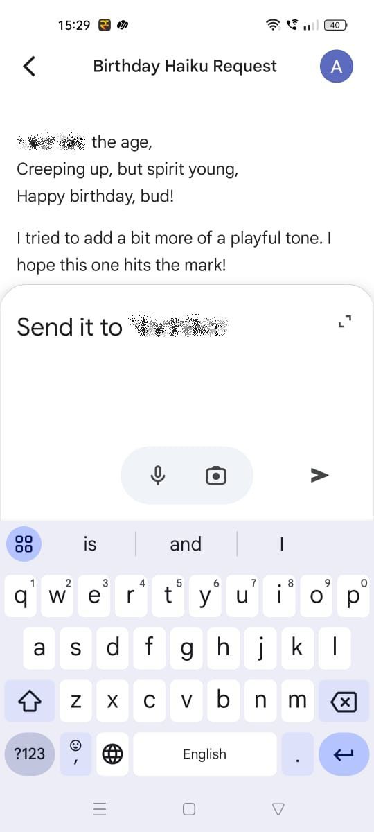 Screenshot of a prompt in the Google Gemini mobile app