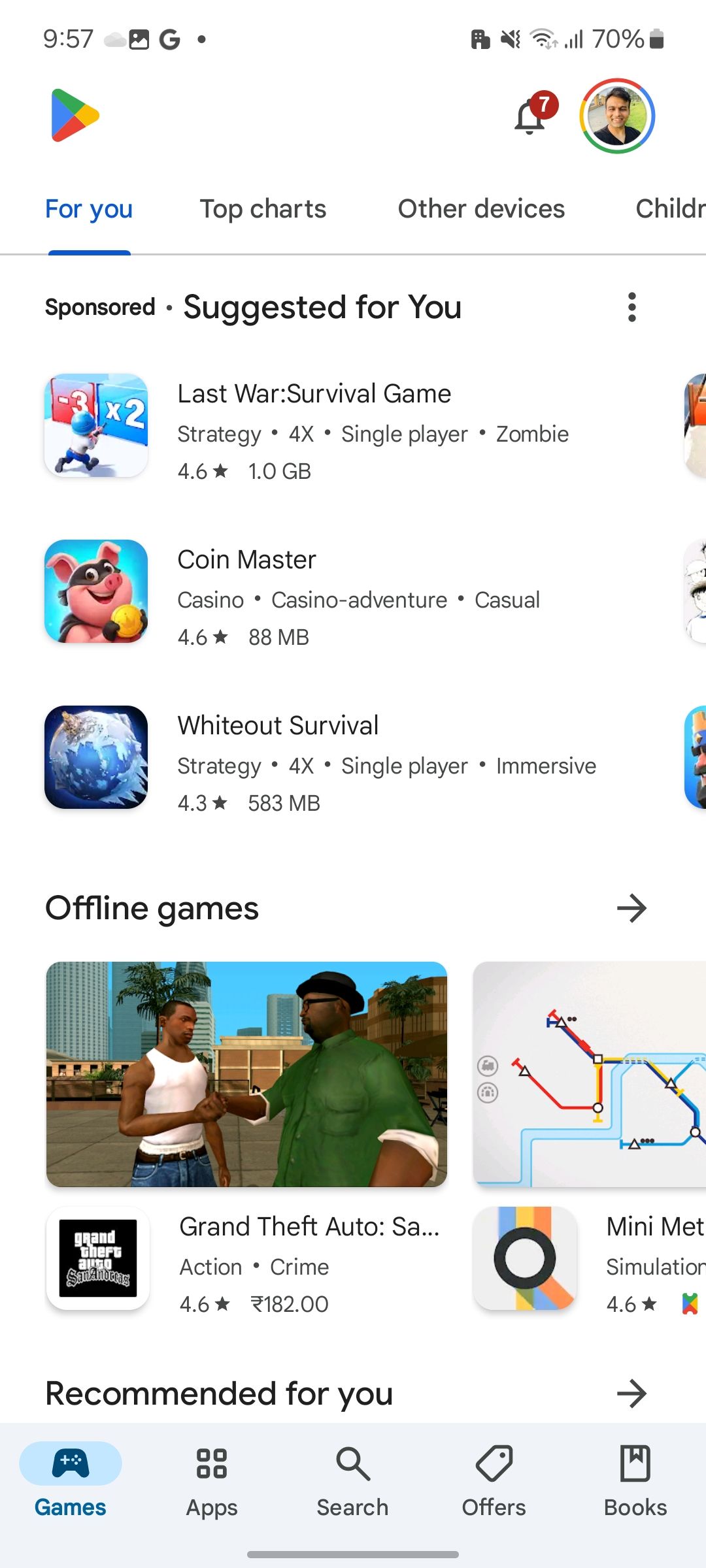 Main menu in Play Store