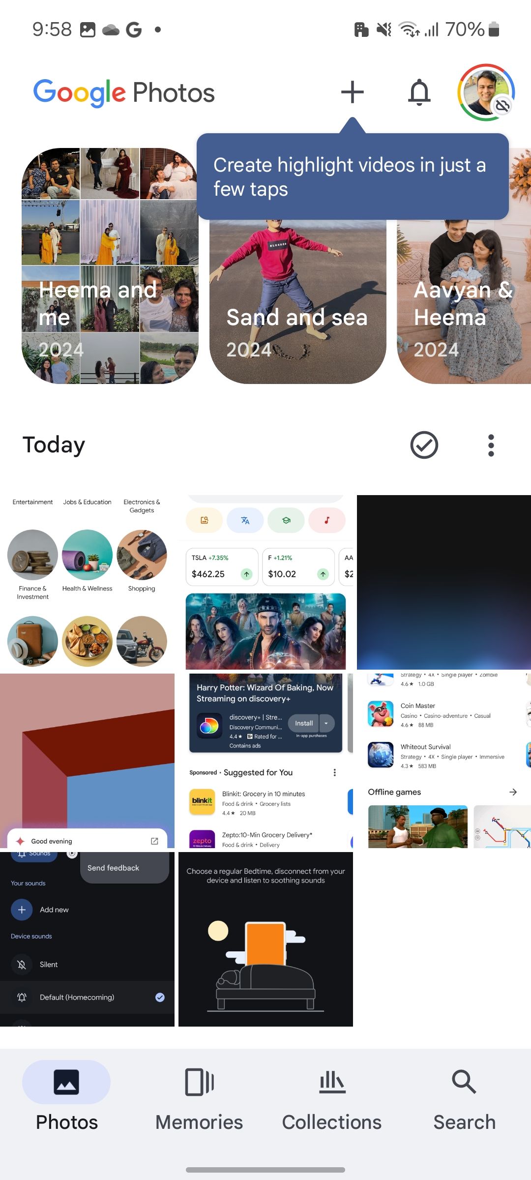 main feed in Google Photos