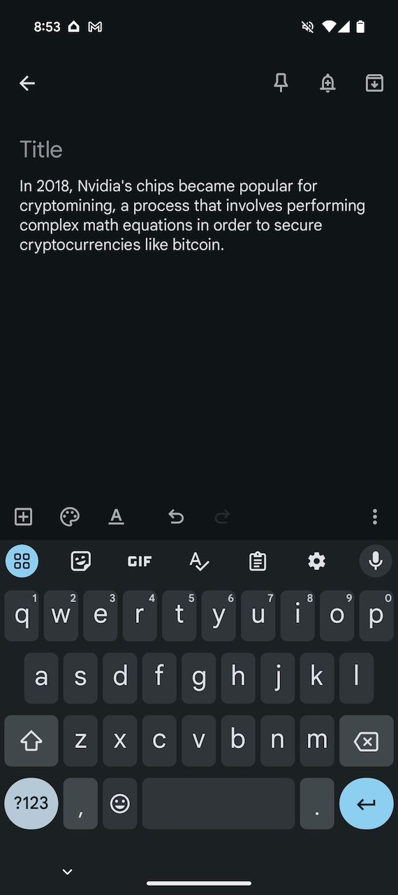 Text pasted to Google Keep note with the drag and drop feature 