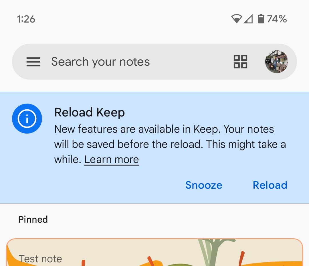 Google Keep Reload Prompt