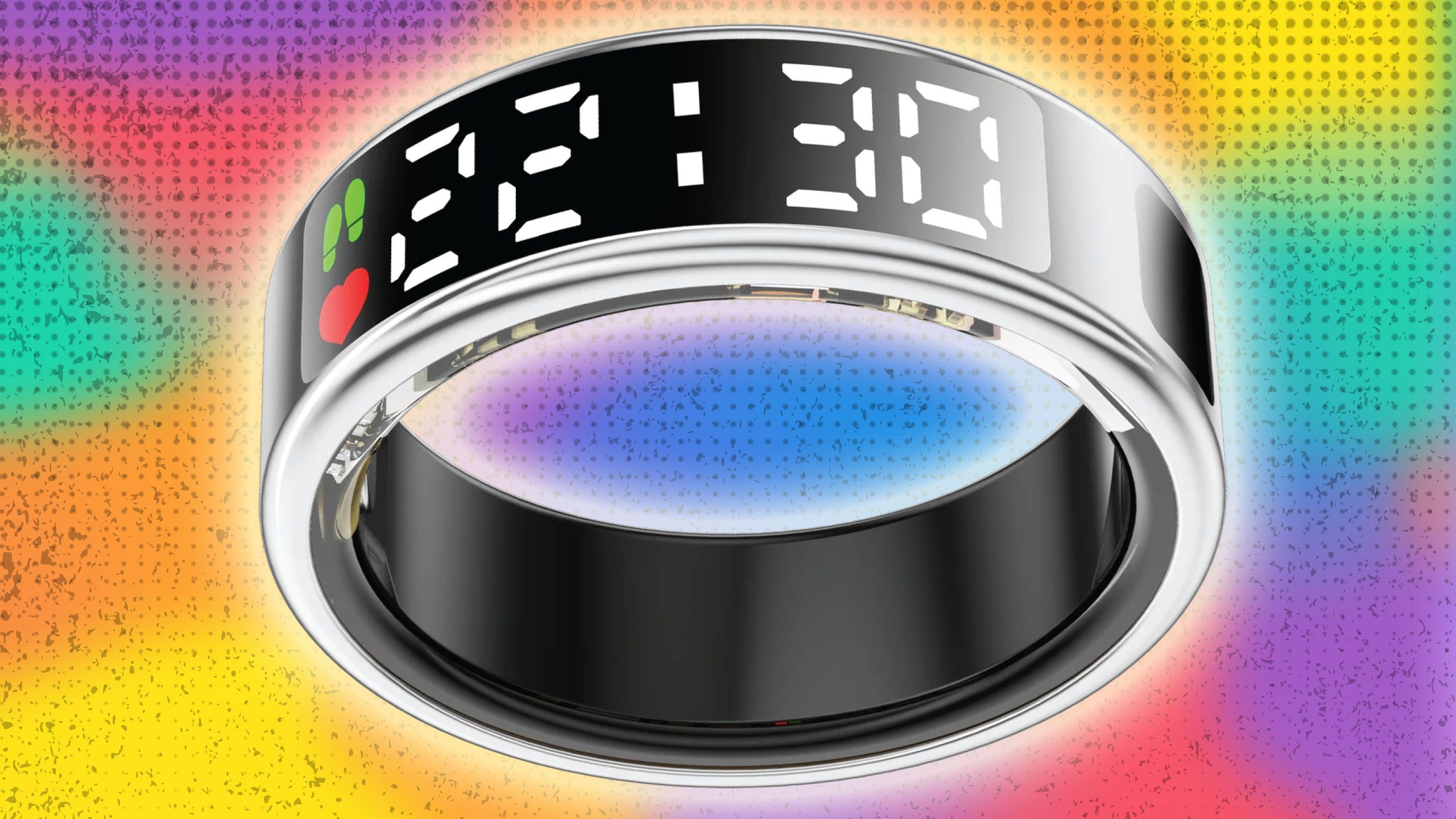 A smart ring with a screen showing time