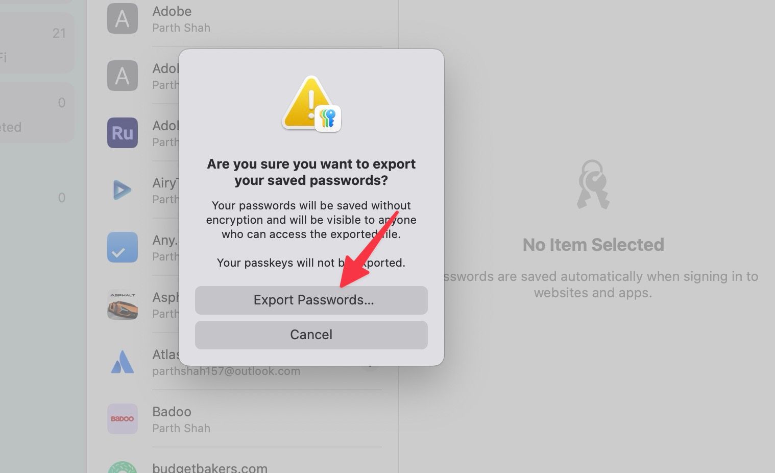 Export passwords on mac 