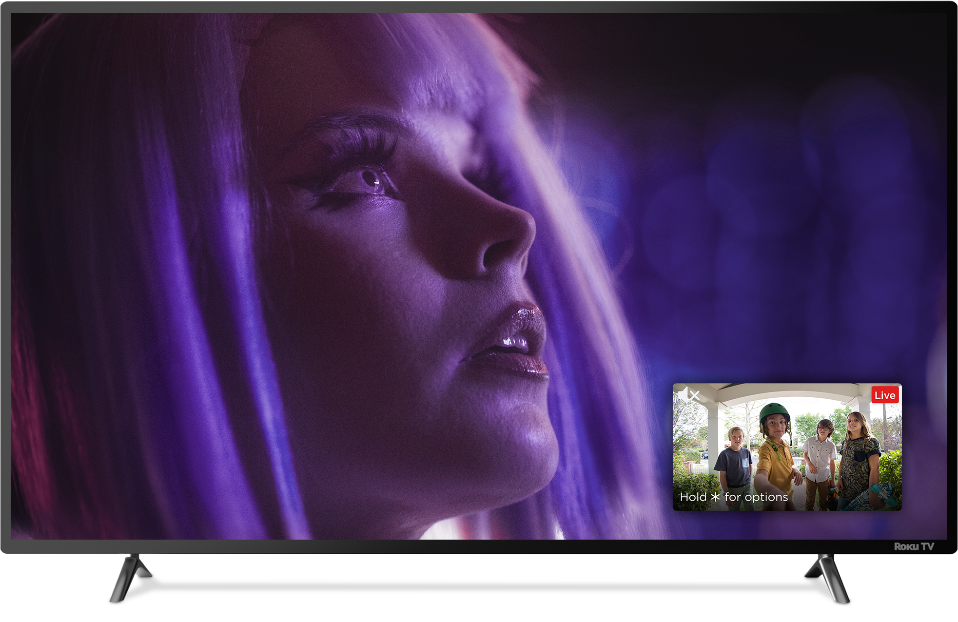 An image of a Roku TV with Picture in Picture active