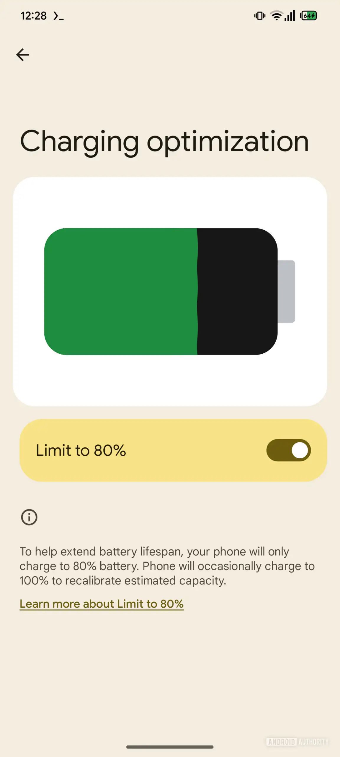 Screenshot showing that Pixel may occasionally bypass 80% charging limit