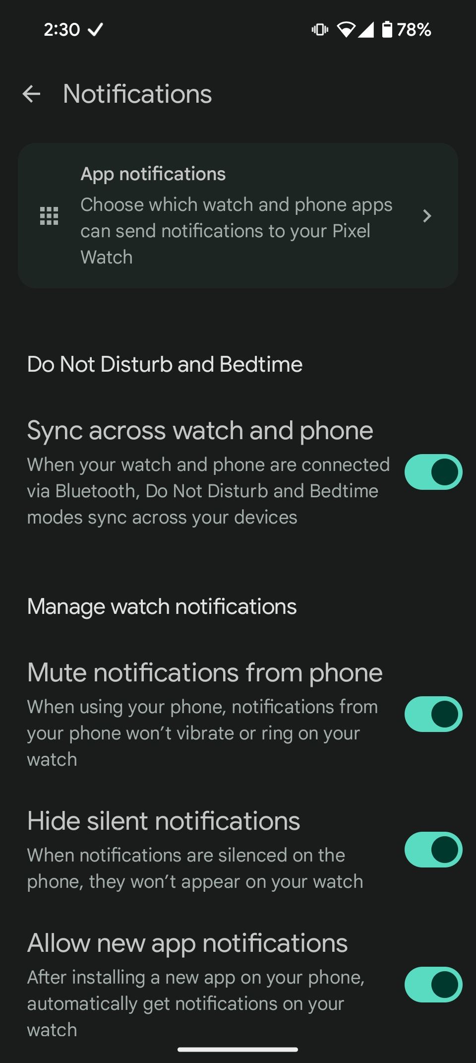 Managing notification settings on Pixel Watch app