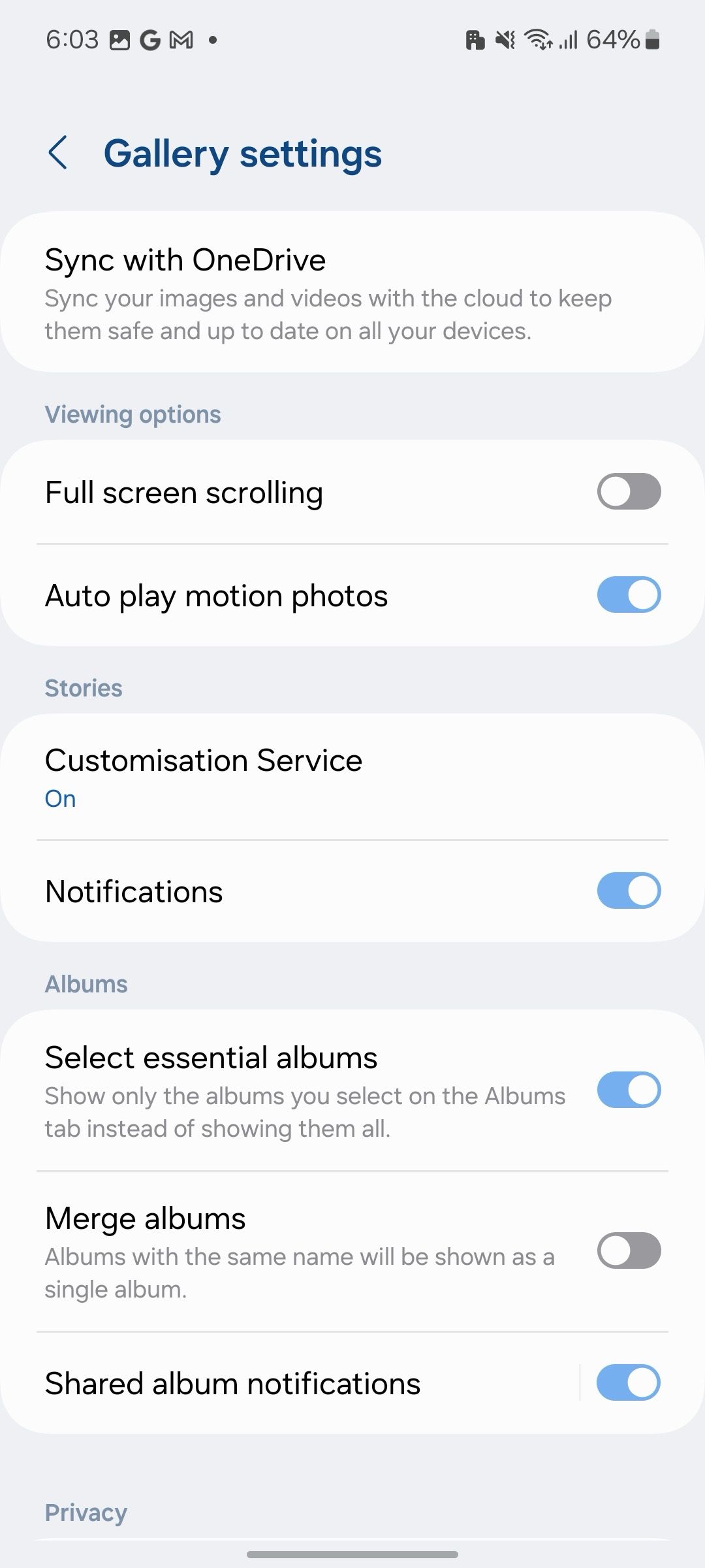 Open Samsung Gallery Settings