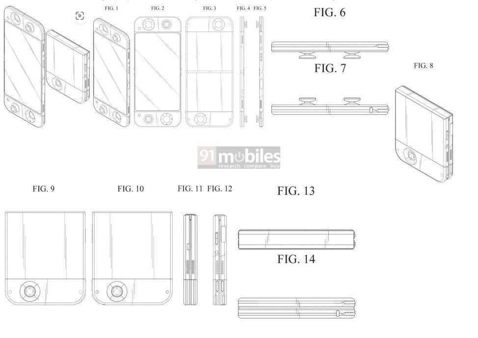 Design outline images from Samsung Display's foldable handled device patent