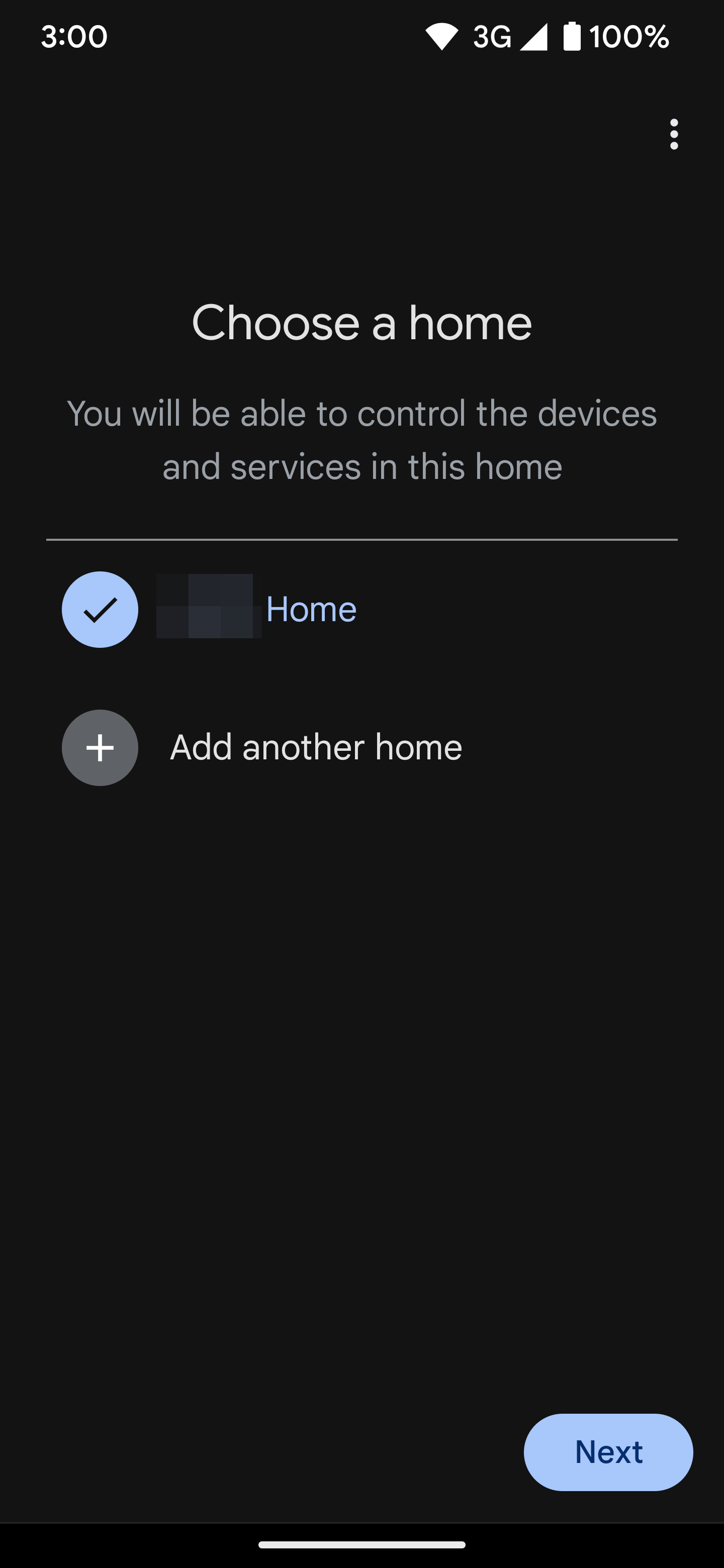 Choosing a default home in the Google Home app.