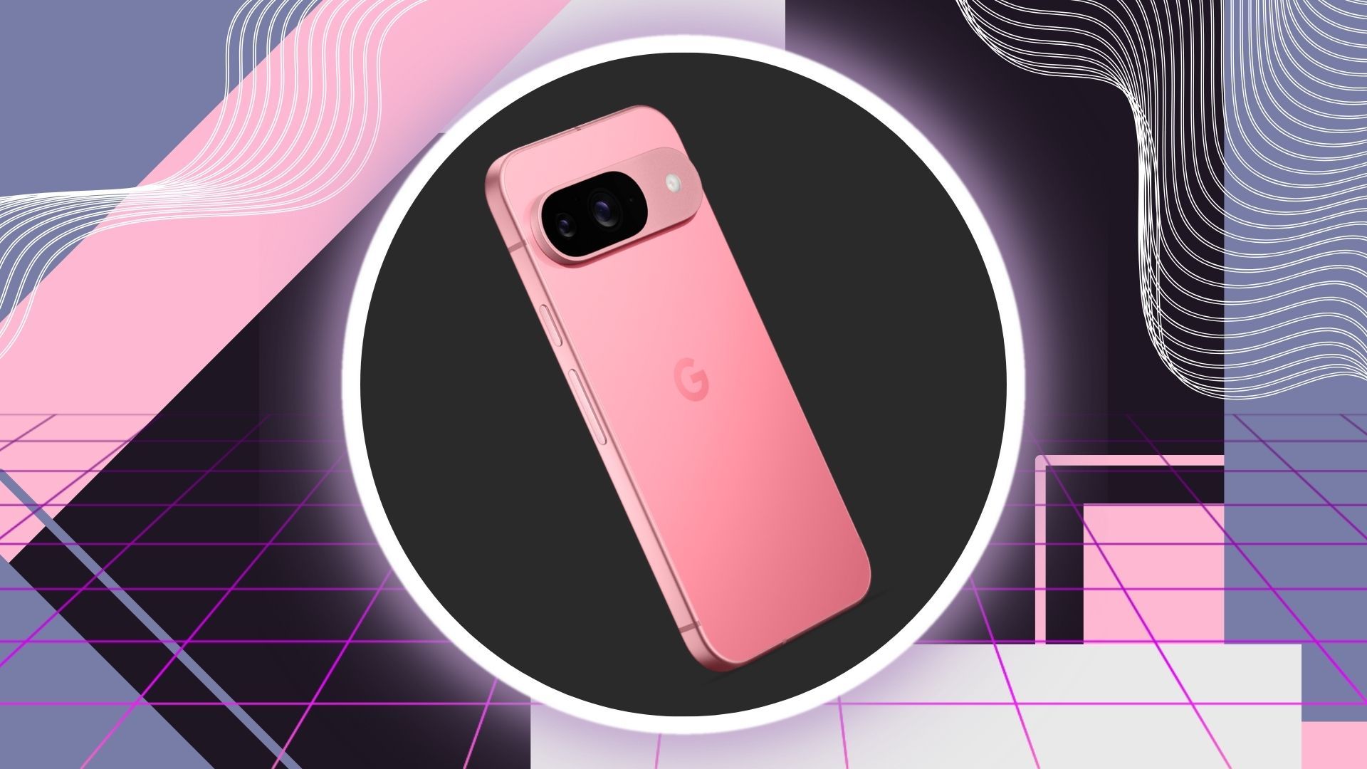 Google Pixel 9的粉红色背景上的粉红色