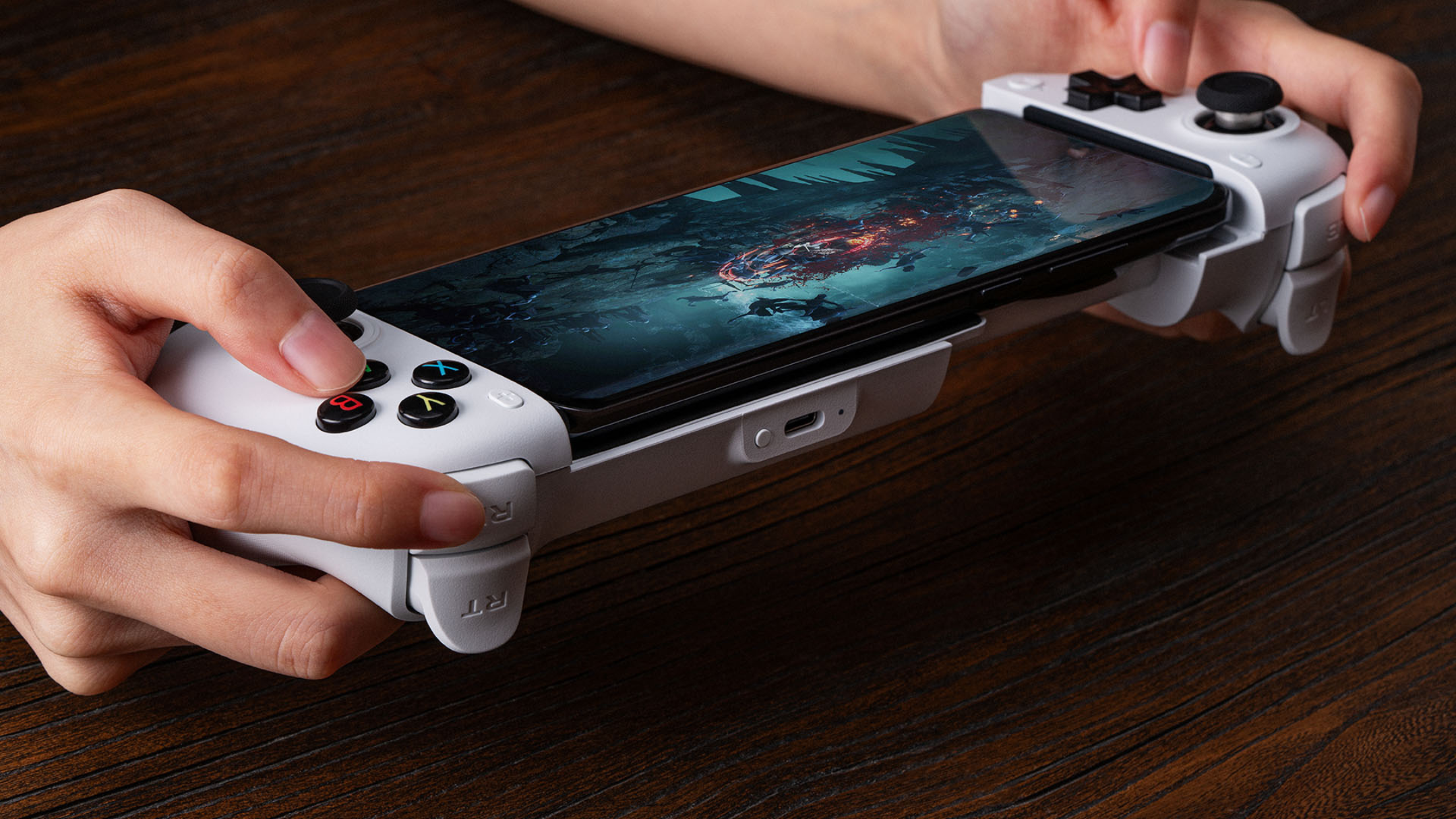 8Bitdo Ultimate Mobile Gaming Controller in hand