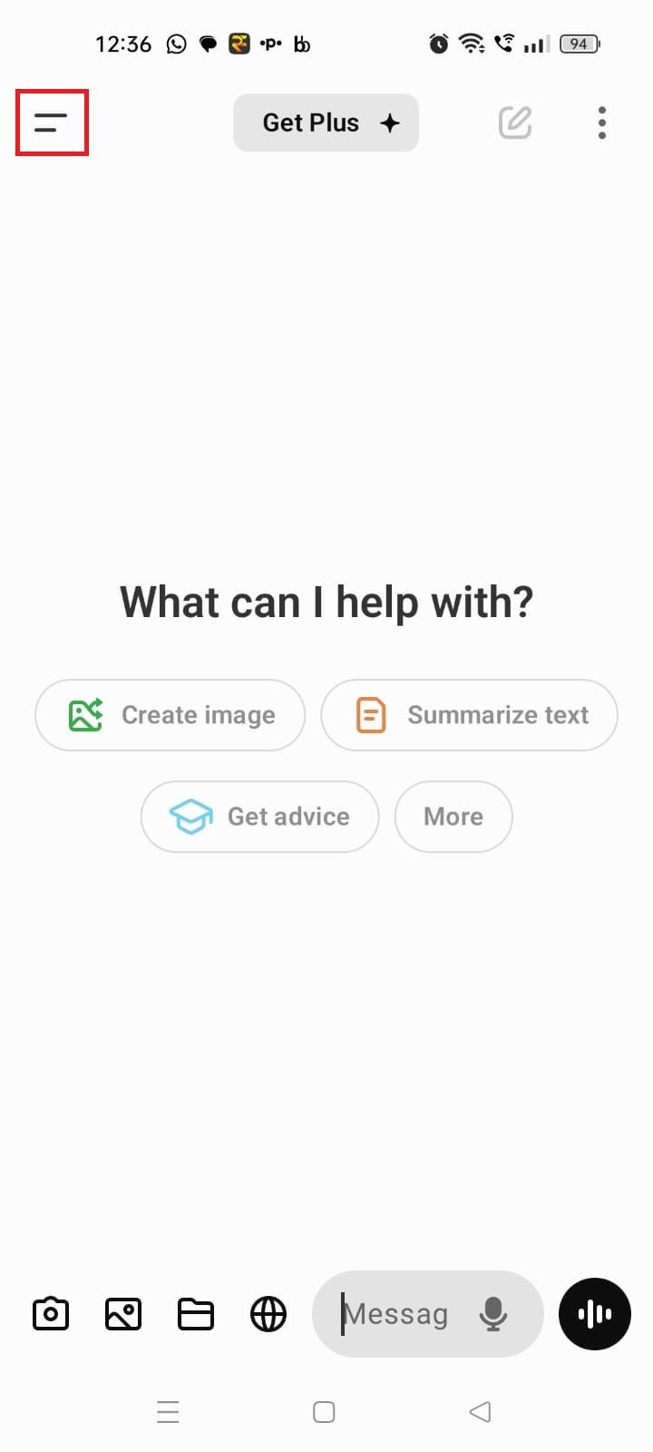 Screenshot highlighting the menu icon on the ChatGPT mobile app 