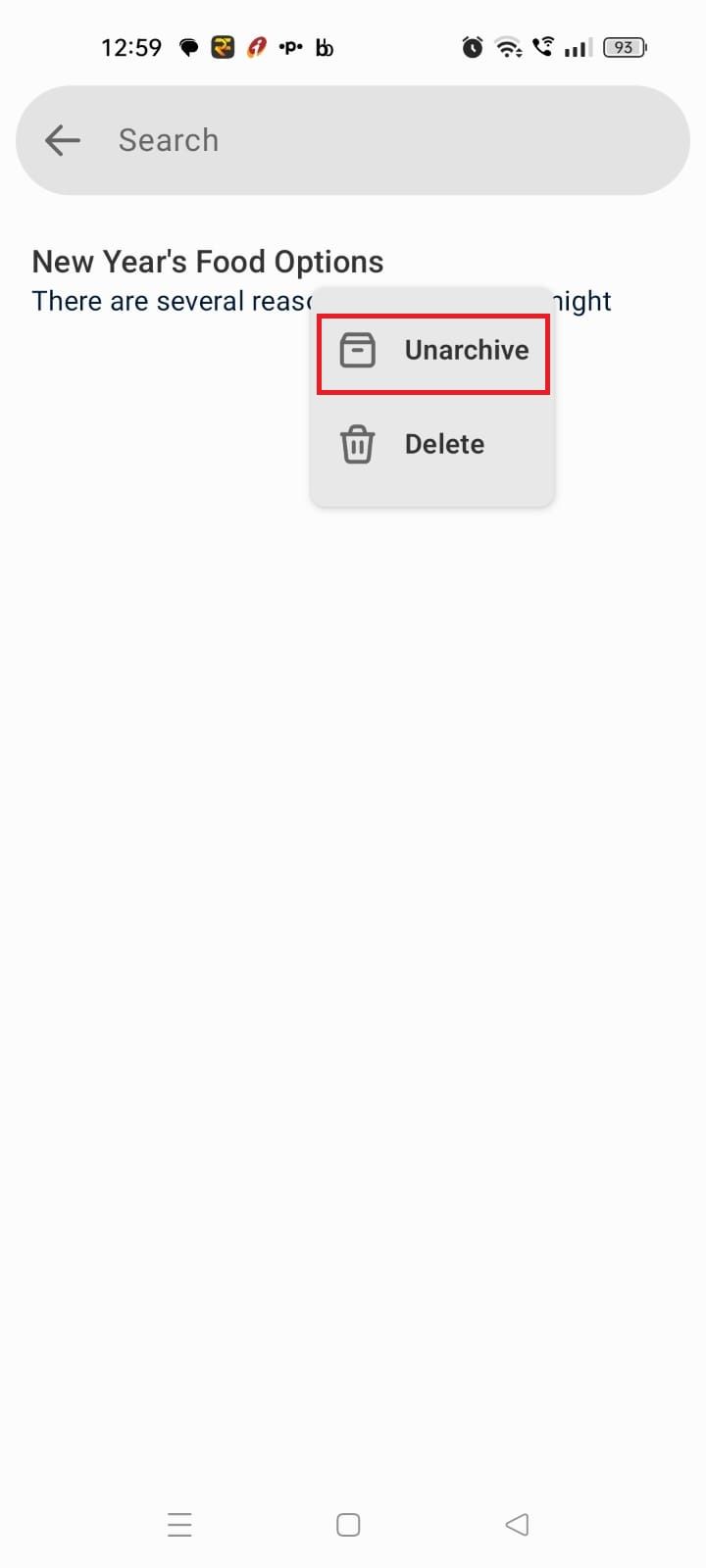 Screenshot highlighting Unarchive on the ChatGPT mobile app