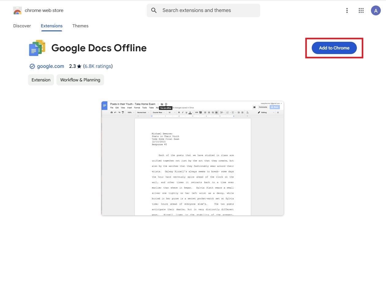 Screenshot highlighting Add to Chrome