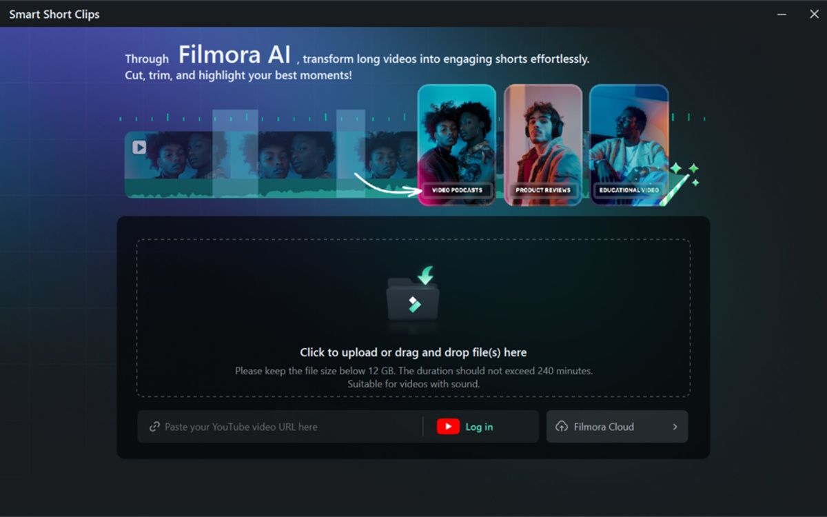filmora 14 smart short clips upload