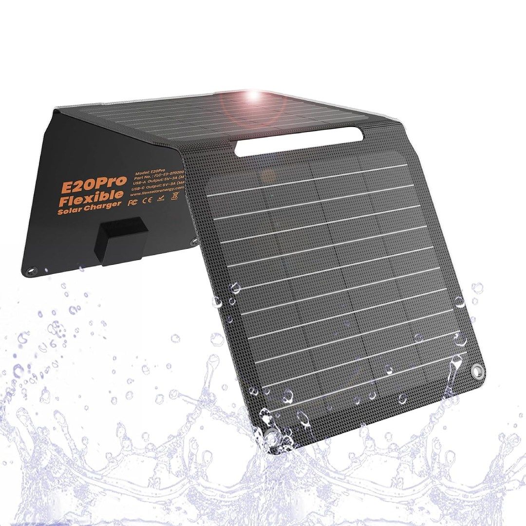 A render of the FlexSolar E20 portable solar panel.