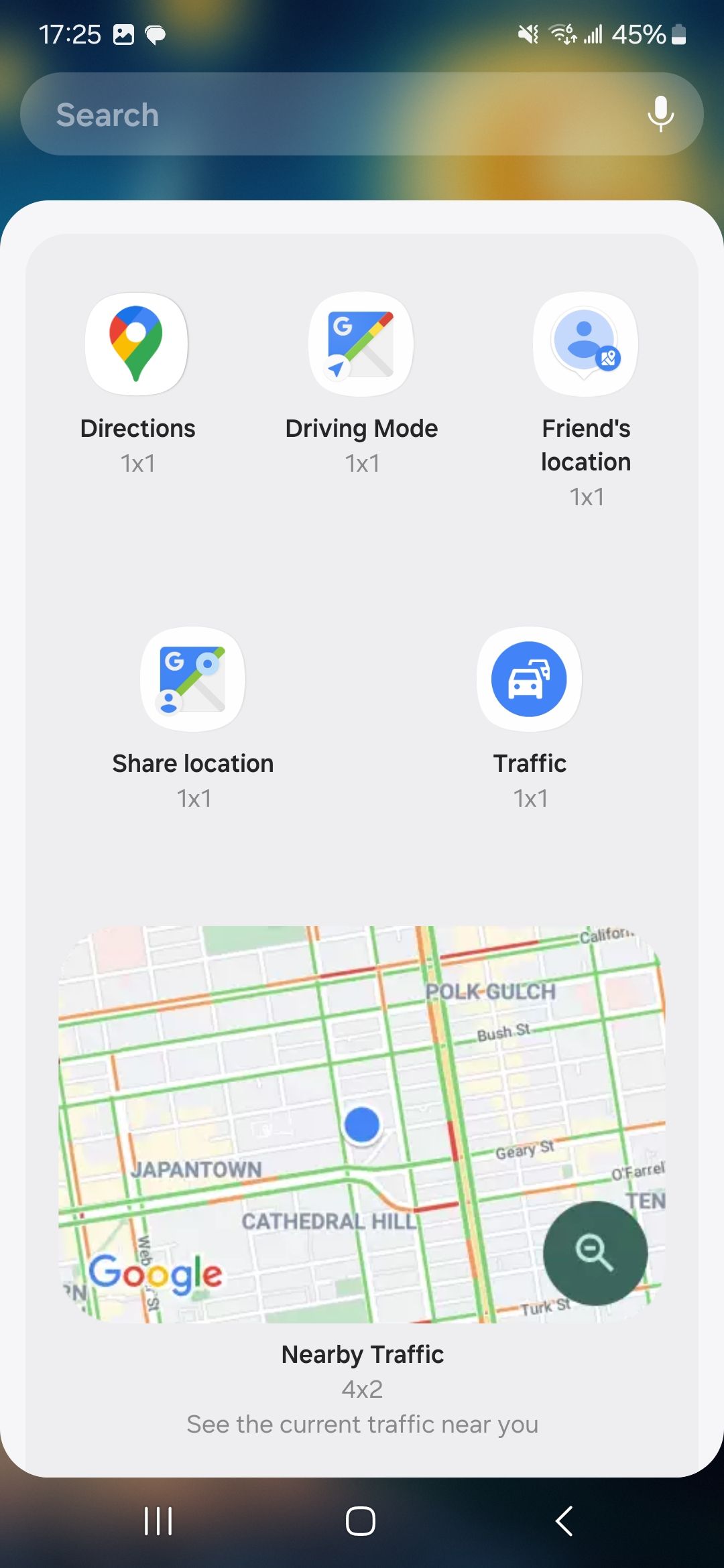 a screenshot of android widgets selector showing google maps widgets