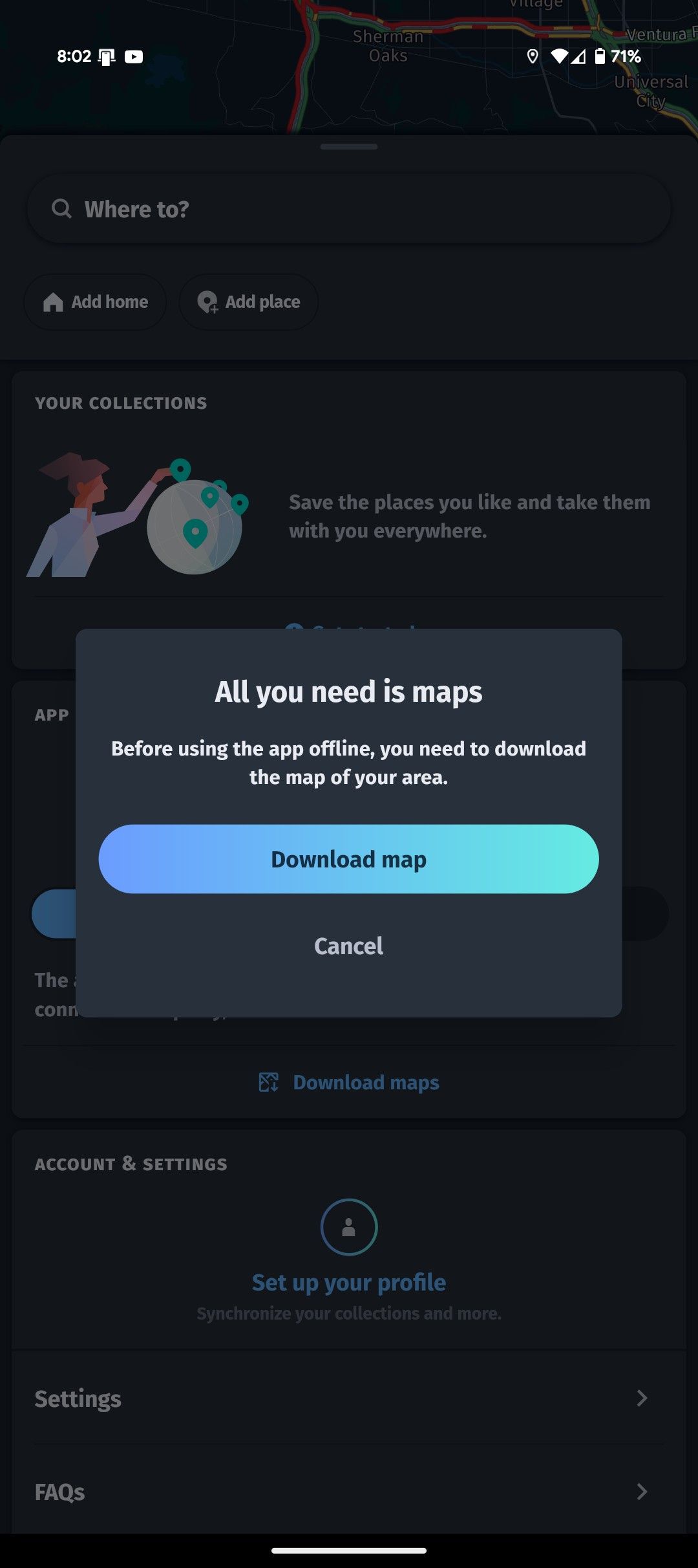 HERE WeGo download map dialog