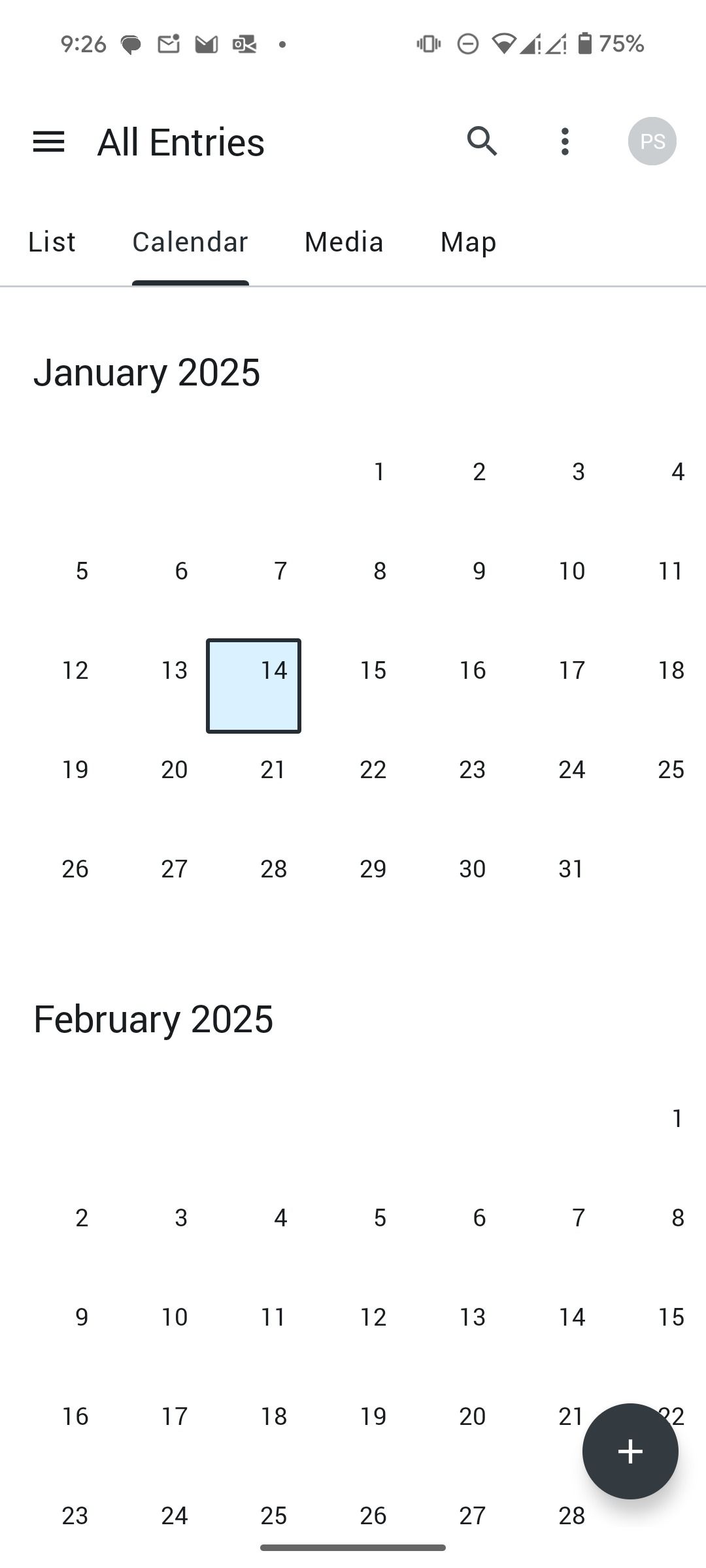 Day One calendar view