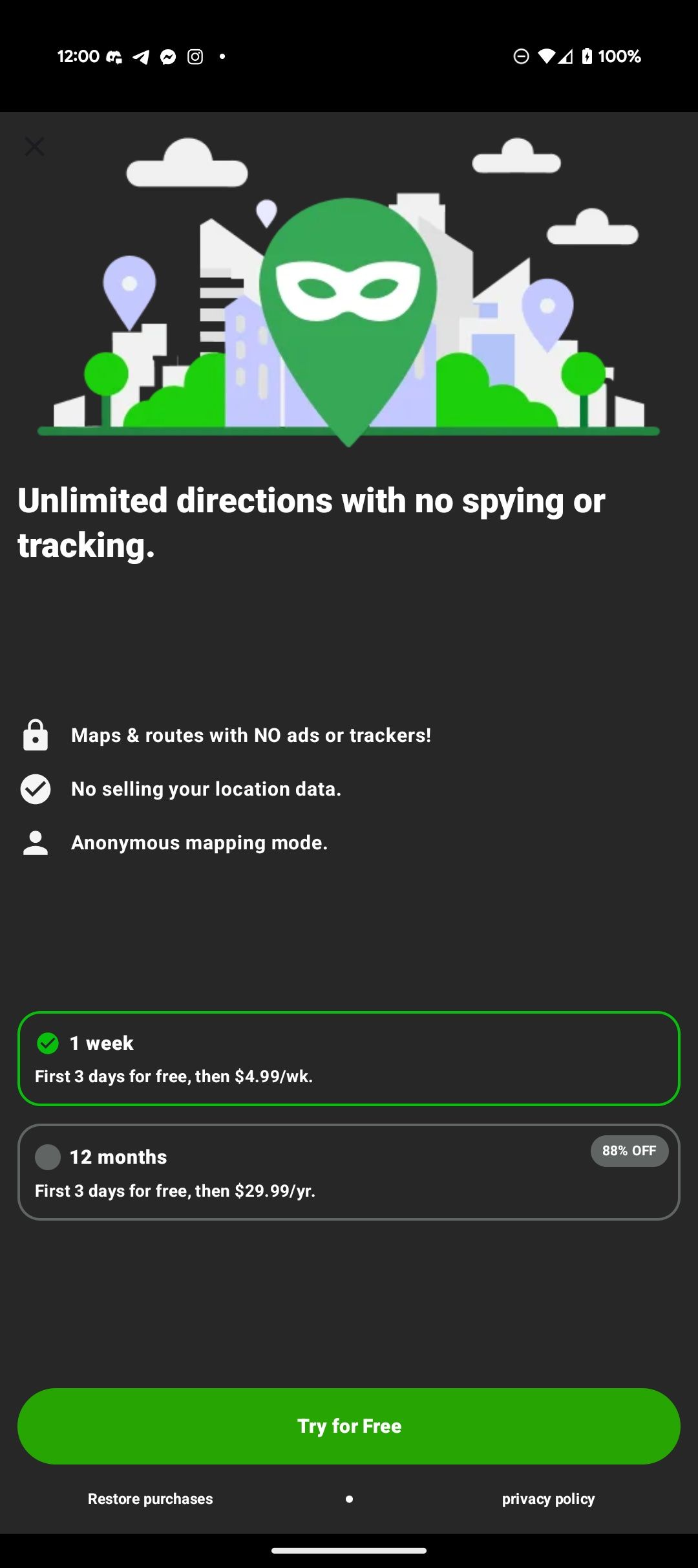 Privacy Maps from Mapquest, showing subscriptions