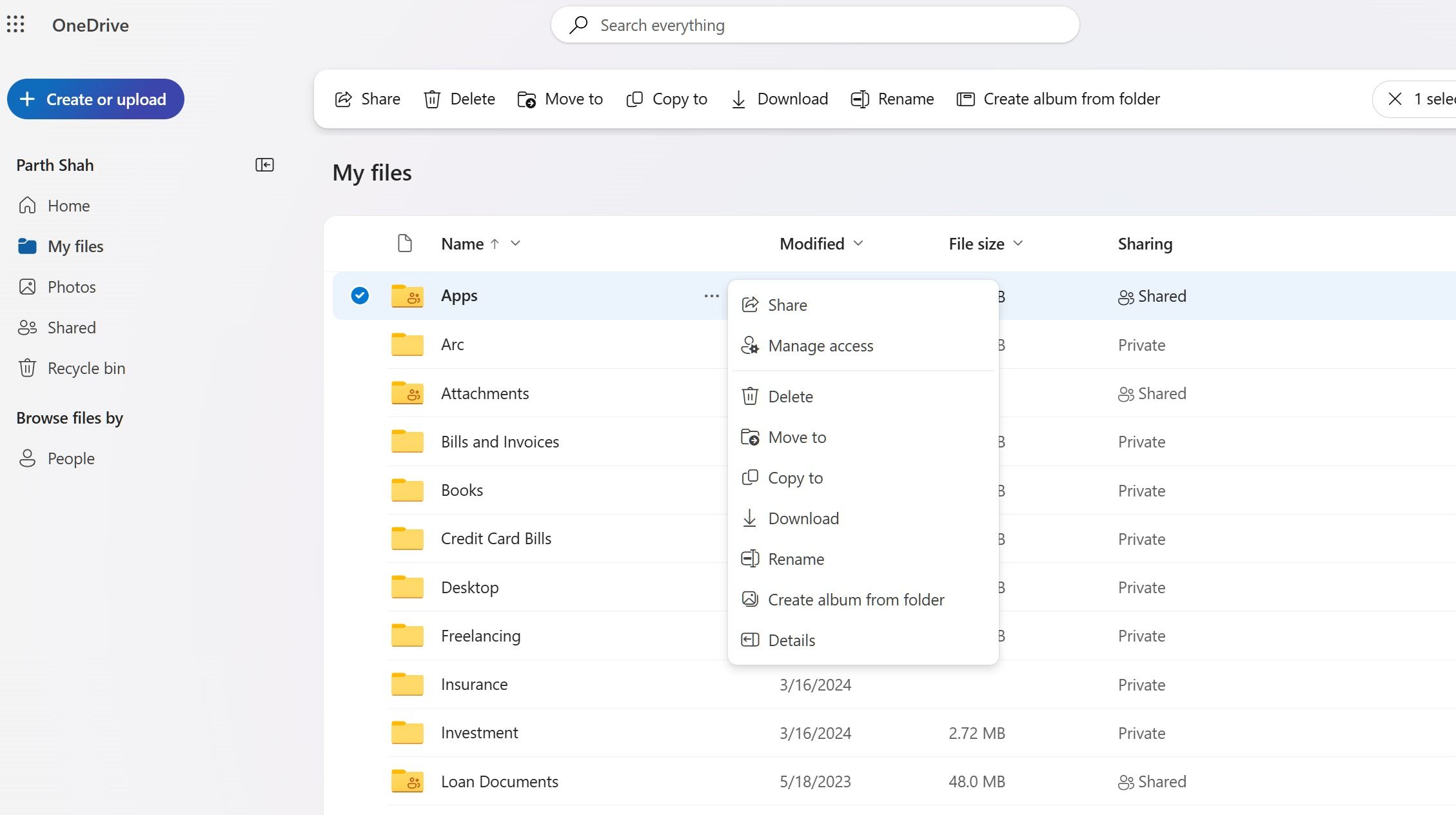 OneDrive home on the web